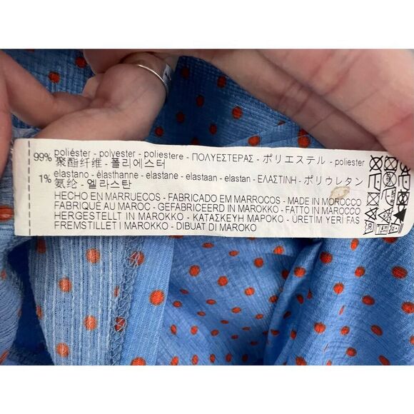 Zara Blue And Orange Polkadot Stretchy Half Sleeve Lightweight Blouse - Picture 5 of 5